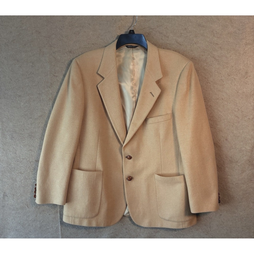 Vtg Lanvin Camel Hair Blazer Mens‎ 45 Short Tan Lined 2-Button SIZE NOTE